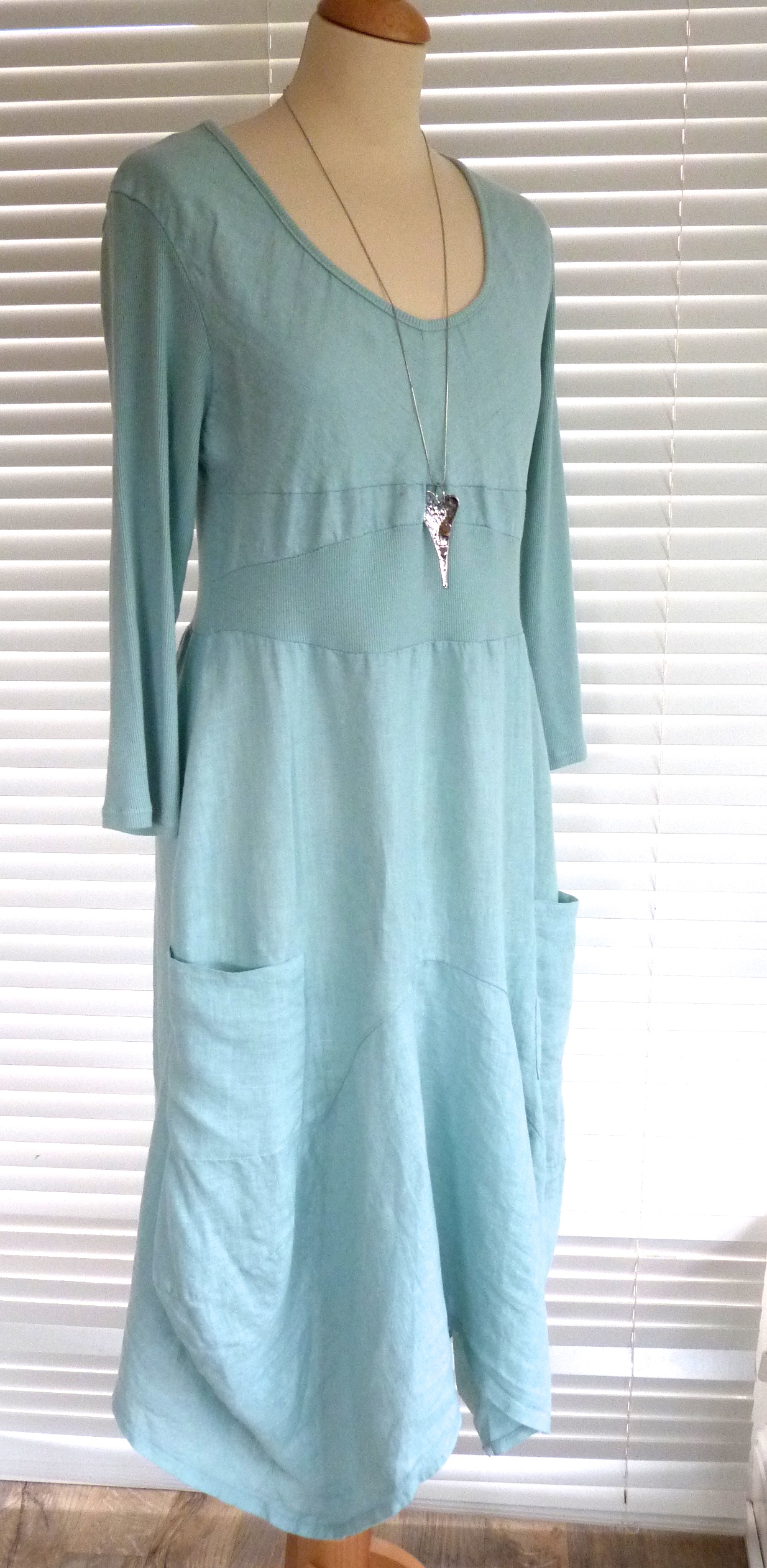 Fab Italian linen and jersey longer length dress with sleeves Molly