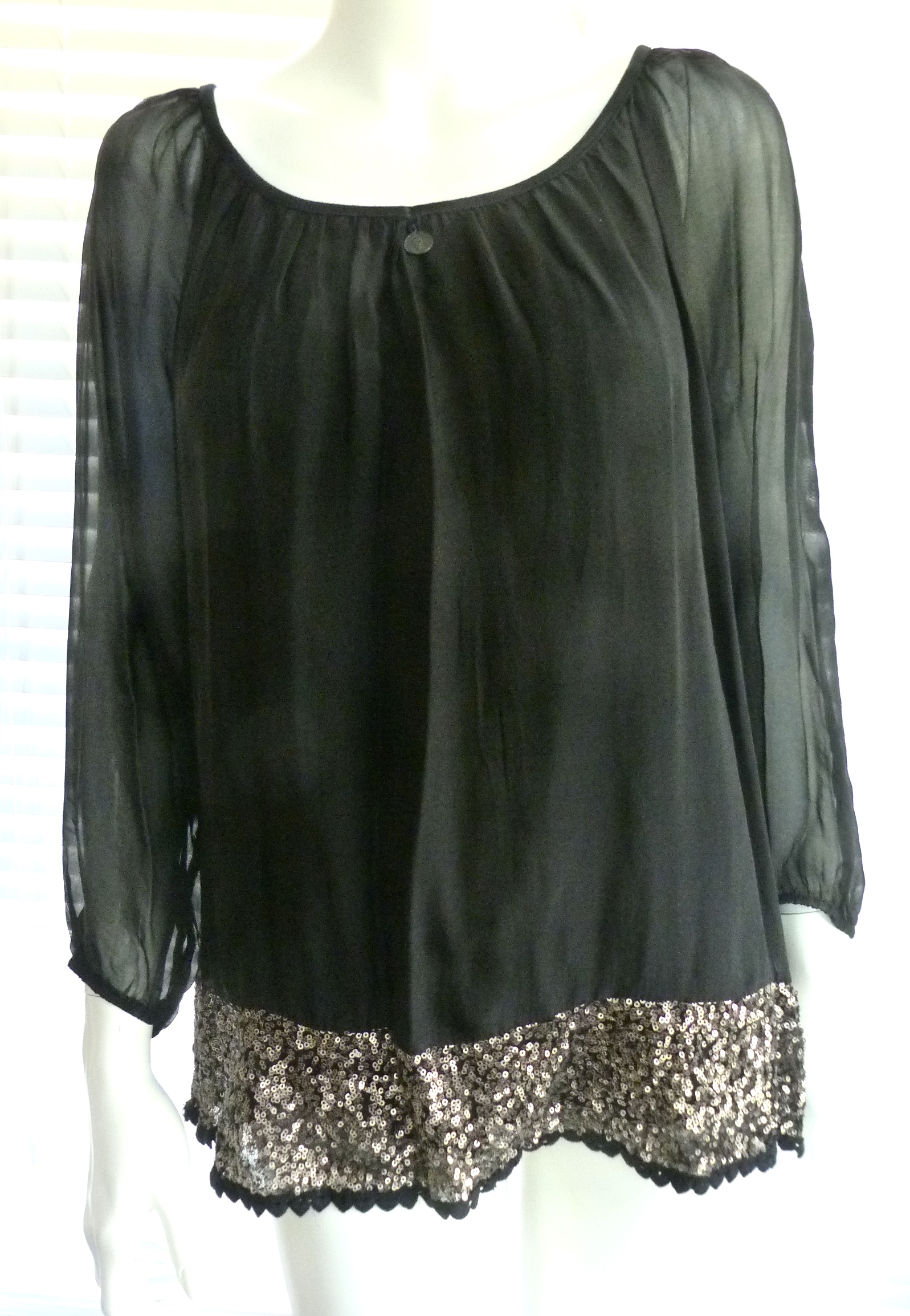 Fabulous Italian silk top with long sleeve and sequin trimmed hemline ...