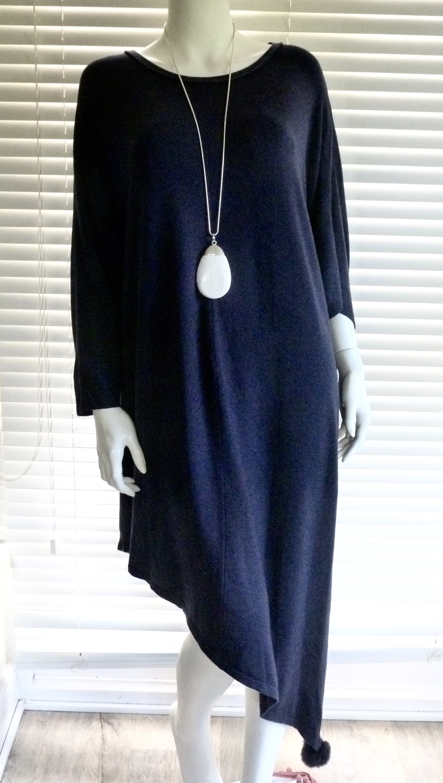 Stunningly soft asymmetri knitted dress with Pom Poms - Clara - BoutiqueJ2S